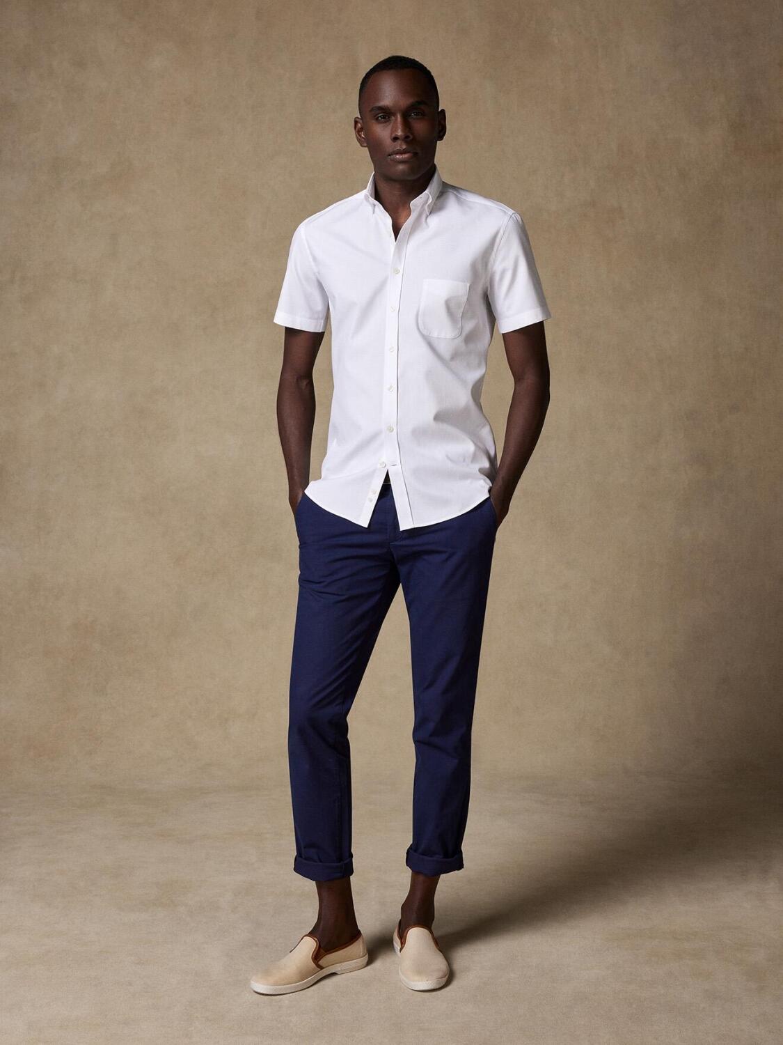 Chemise à manches courtes Tea texturée blanc - Col Boutonné