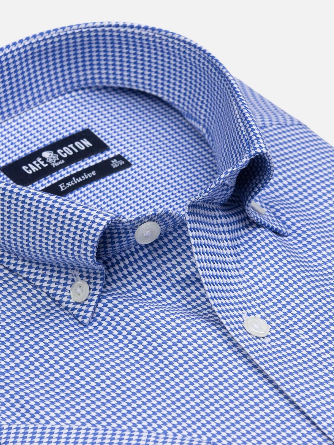 Tomy blauw twill overhemd met korte mouwen - Button-down kraag