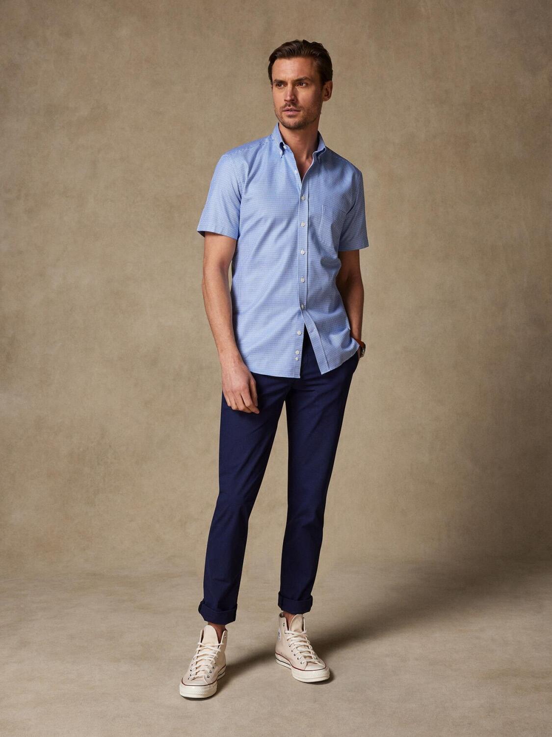 Tomy blauw twill overhemd met korte mouwen - Button-down kraag