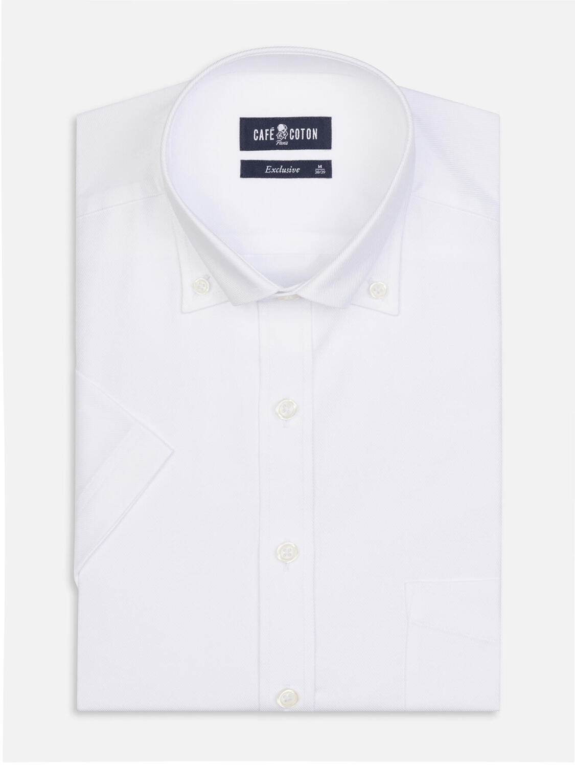 Camisa manga corta twill blanca - Cuello Abotonado