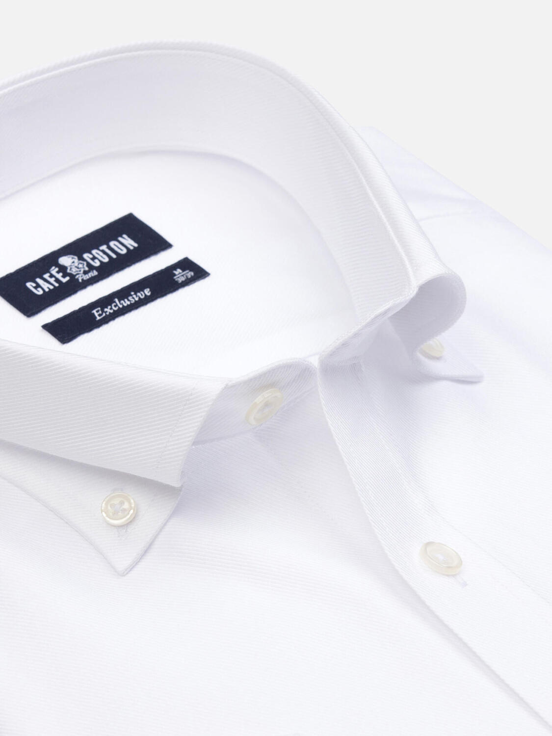Camisa manga corta twill blanca - Cuello Abotonado