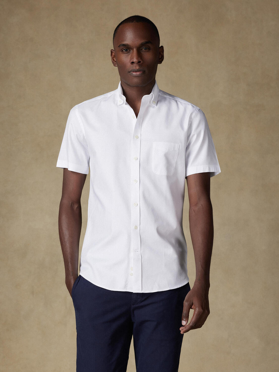 Camisa manga corta twill blanca - Cuello Abotonado