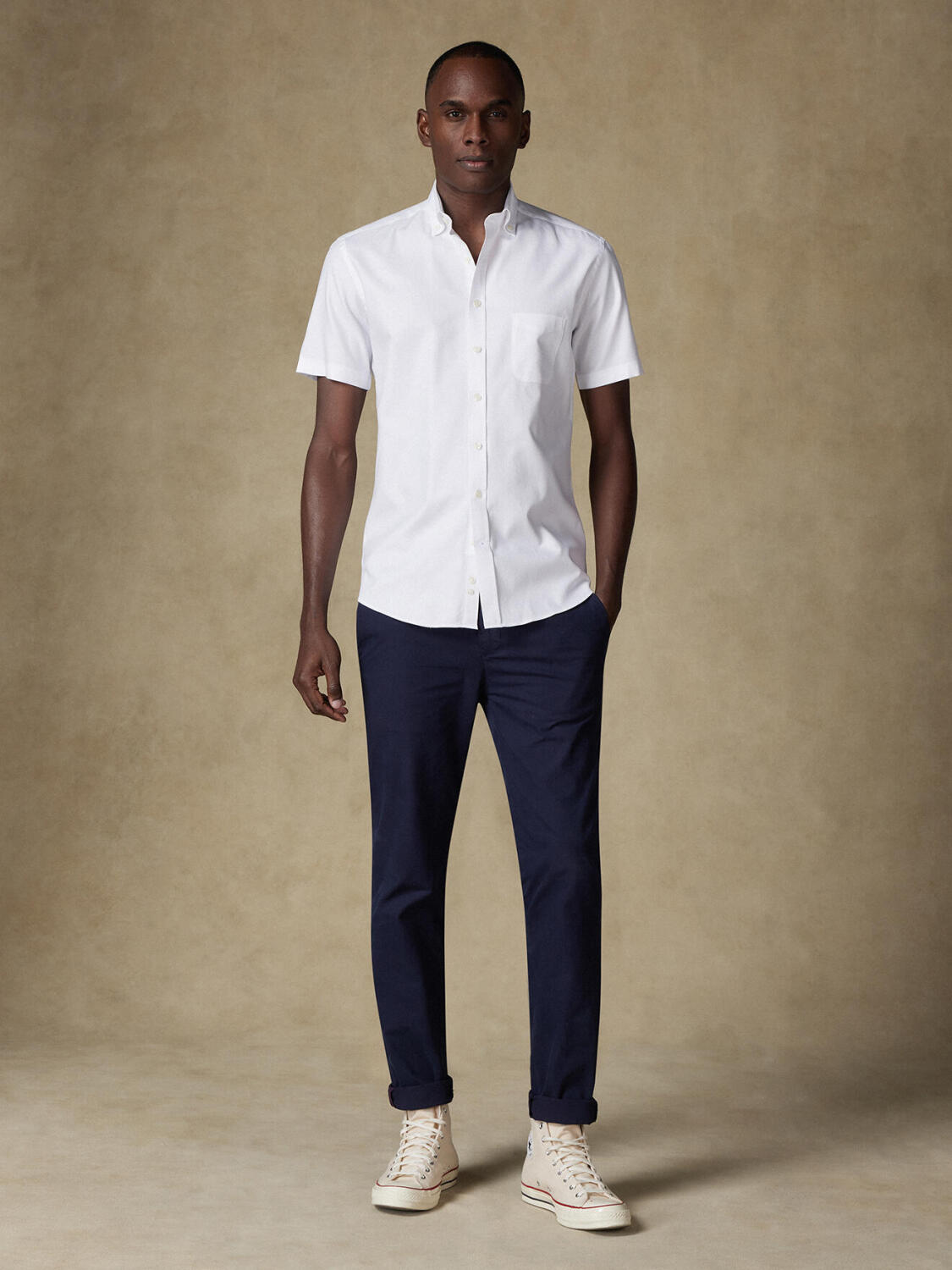 Camisa manga corta twill blanca - Cuello Abotonado