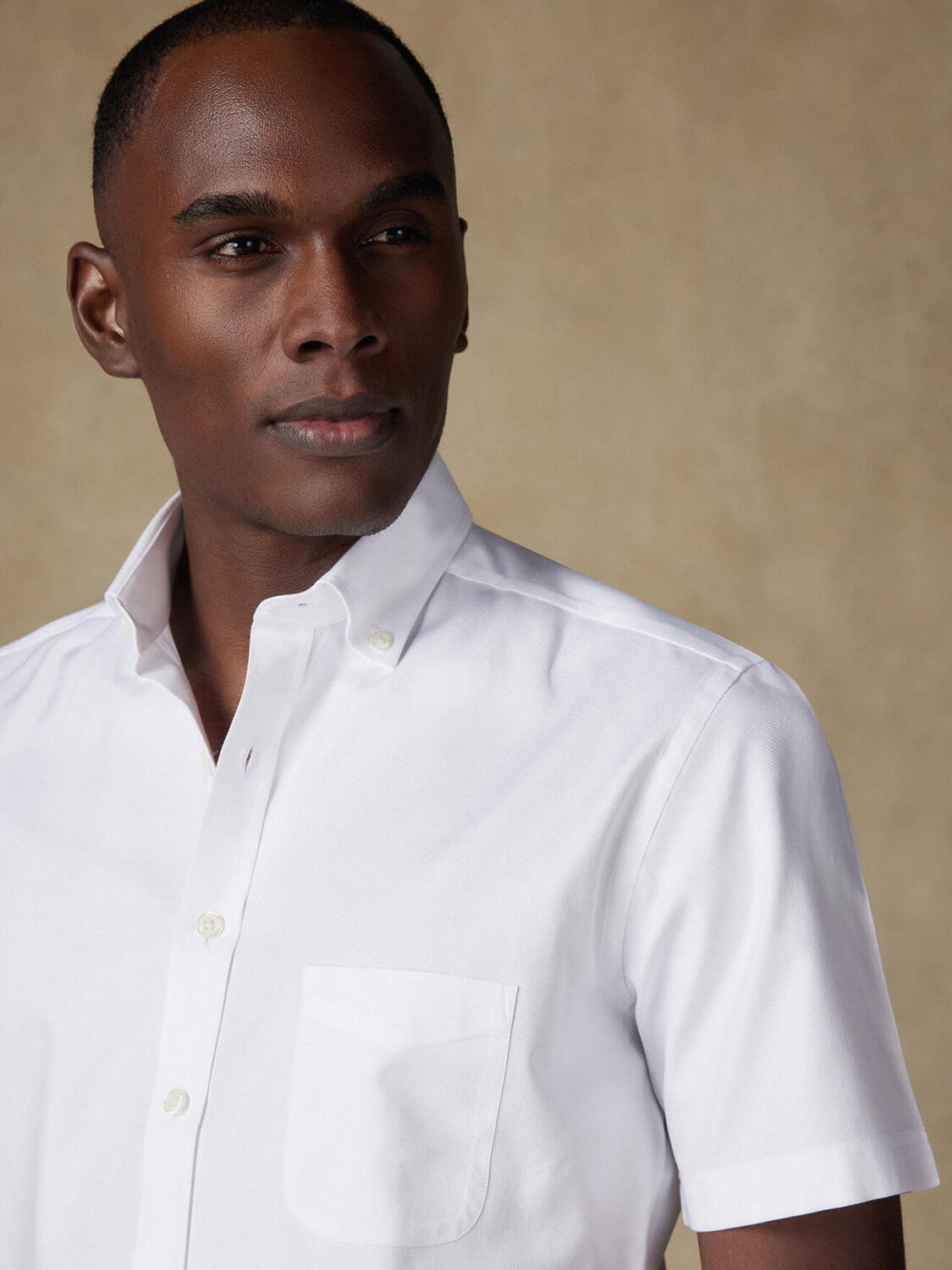 Camisa manga corta twill blanca - Cuello Abotonado