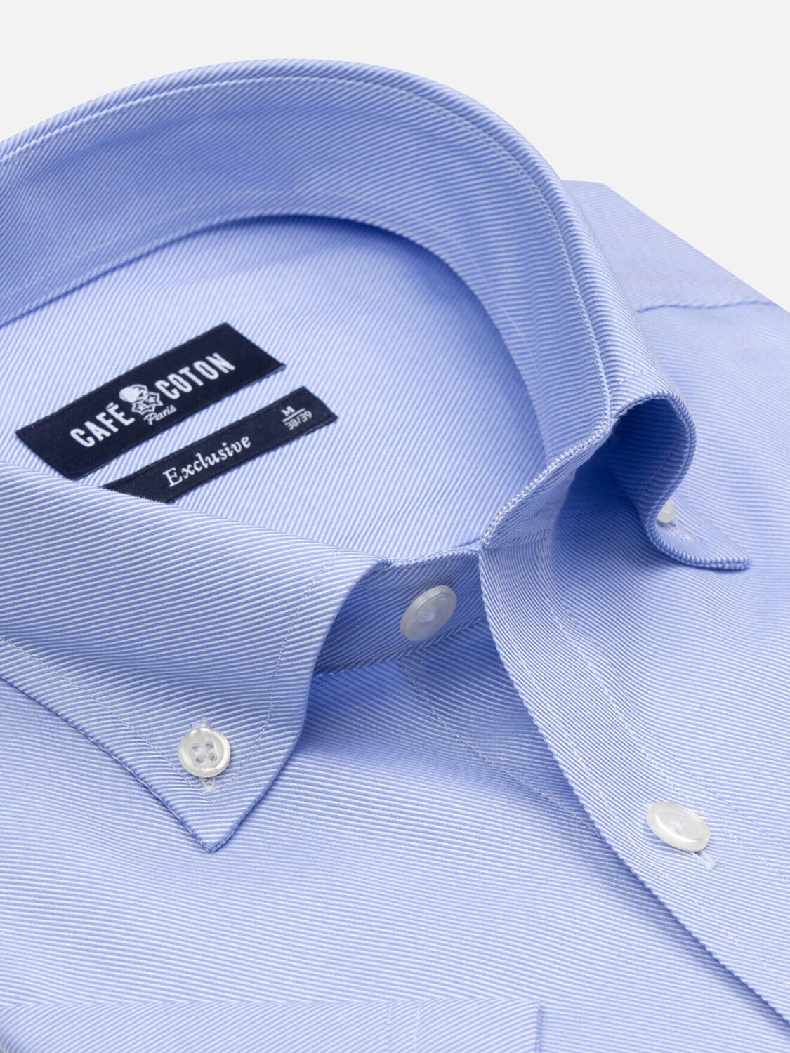 Camicia a maniche corte in twill celeste - Colletto button-down