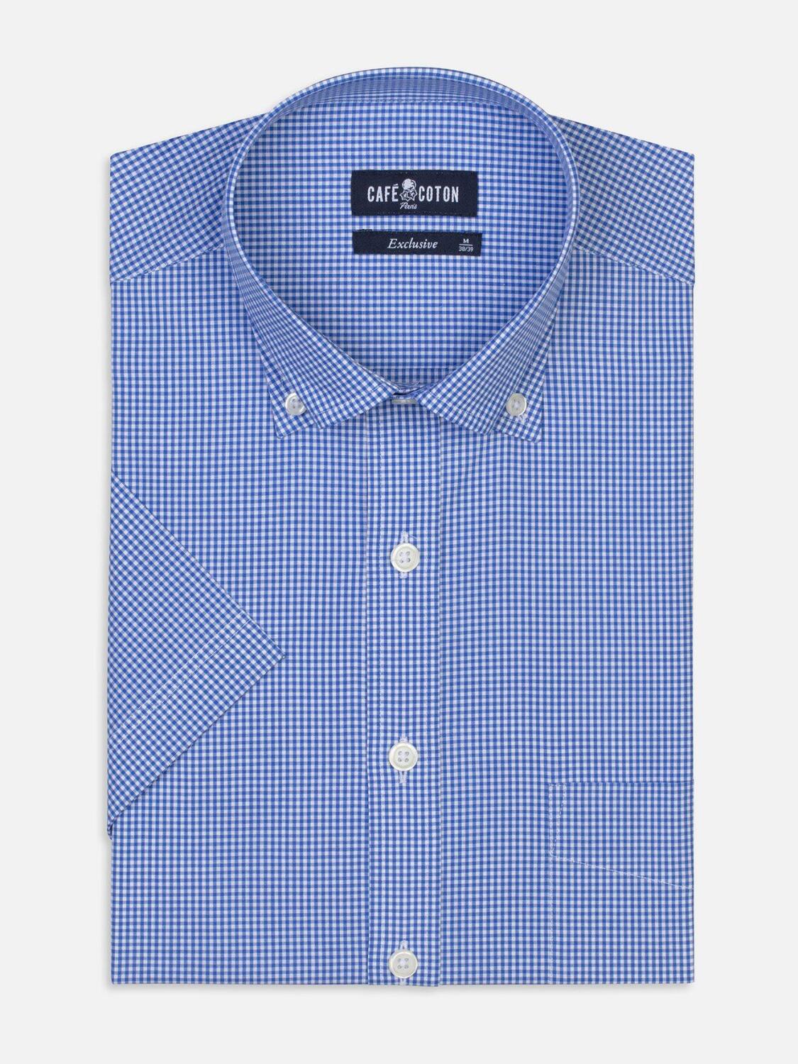 Chemise à carreaux vichy bleus - Manches Courtes