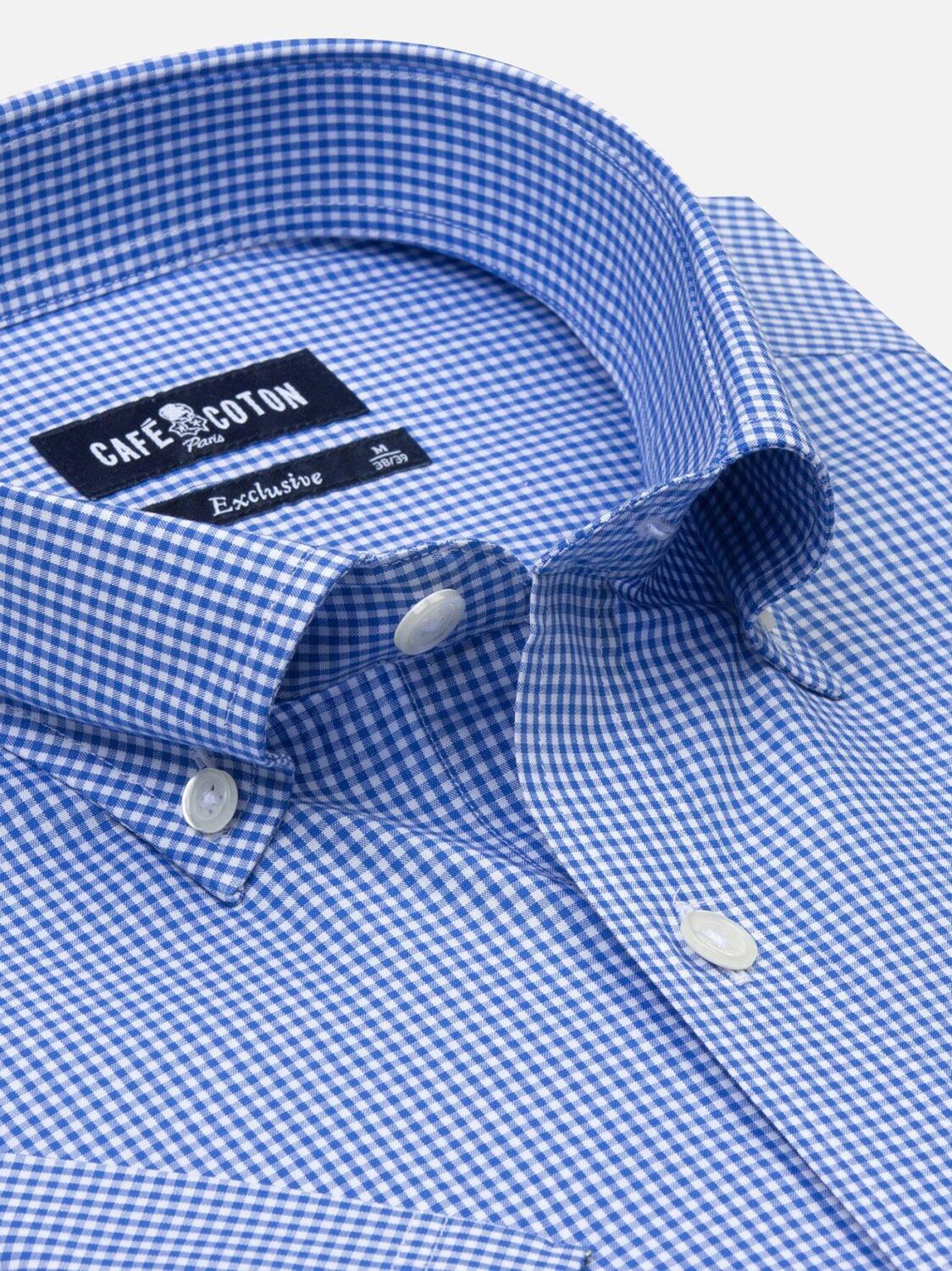 Chemise à carreaux vichy bleus - Manches Courtes