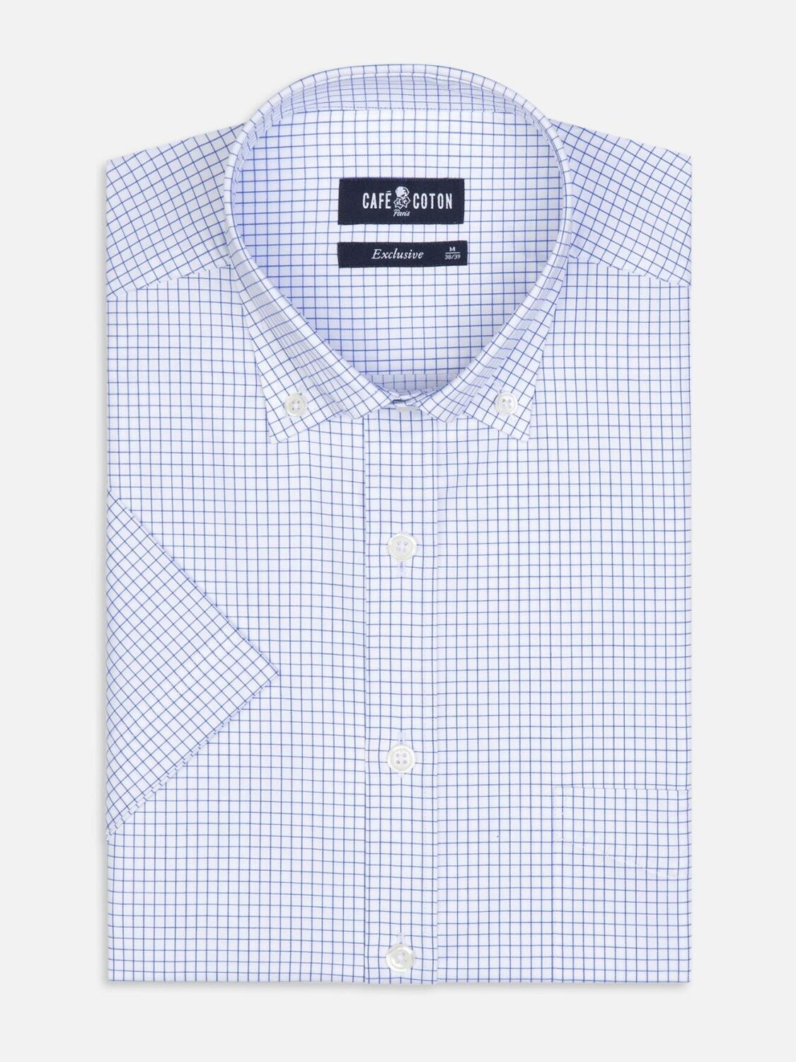 Chemise à manches courtes Warren à carreaux bleu - Col Boutonné
