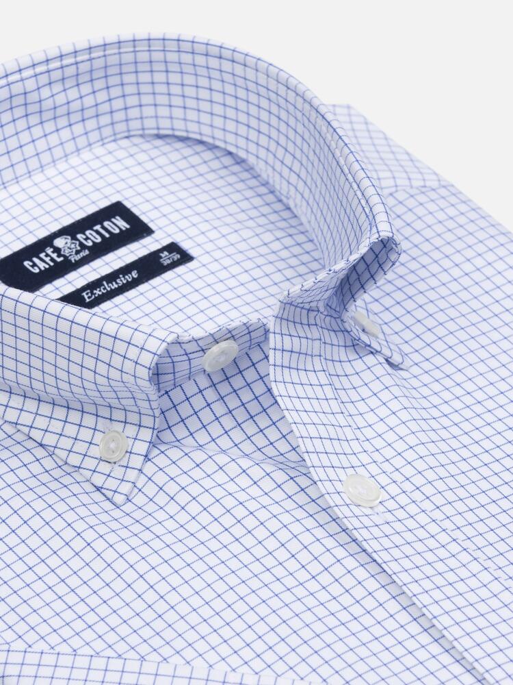 Warren blauw geruit overhemd met korte mouwen - Button down kraag