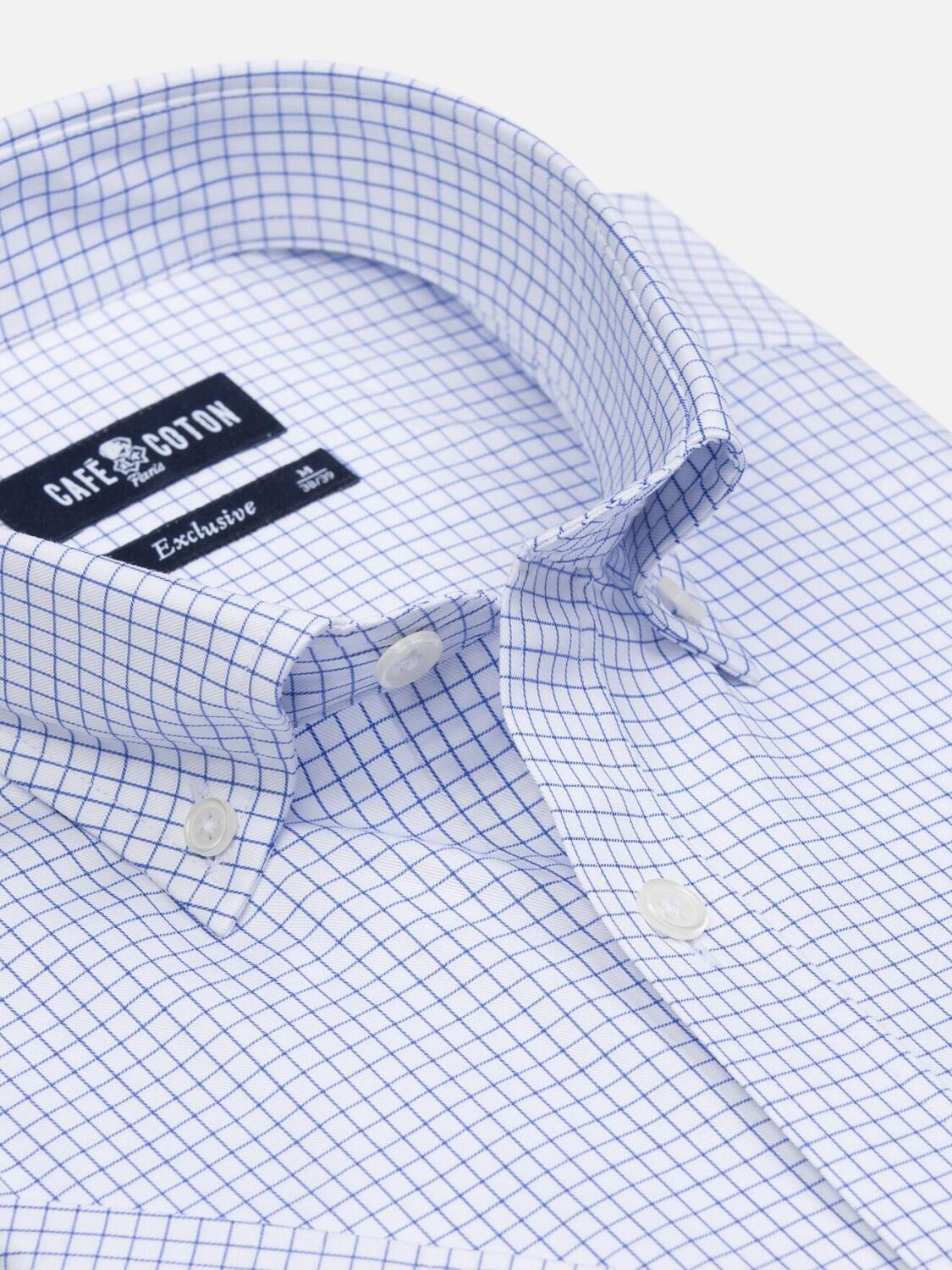 Chemise à manches courtes Warren à carreaux bleu - Col Boutonné