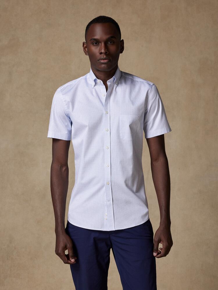 Warren blauw geruit overhemd met korte mouwen - Button down kraag