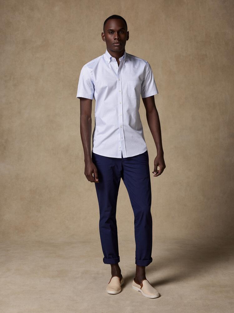 Warren blauw geruit overhemd met korte mouwen - Button down kraag