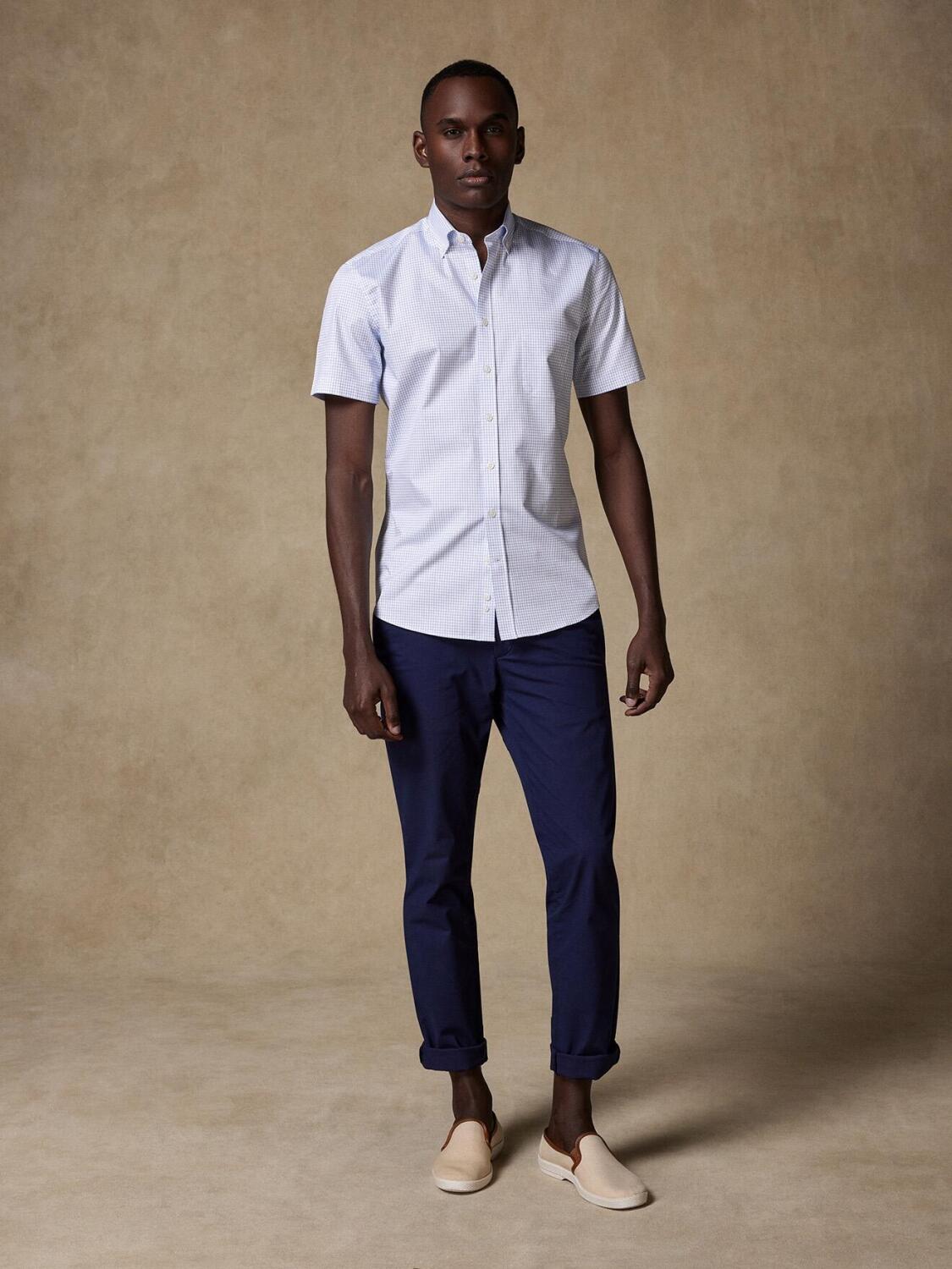 Chemise à manches courtes Warren à carreaux bleu - Col Boutonné