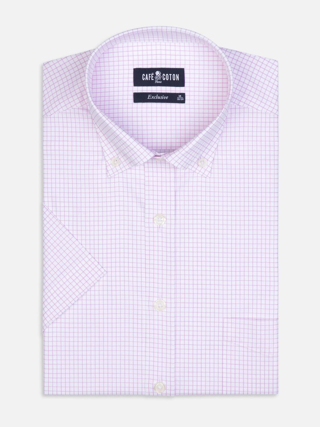 Camicia a maniche corte Warren a quadri rosa - Collo con bottoni