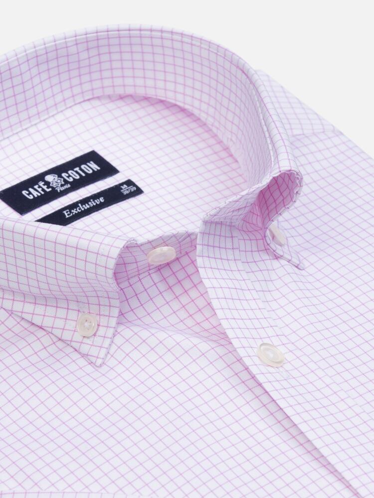 Chemise à manches courtes Warren à carreaux rose - Col Boutonné