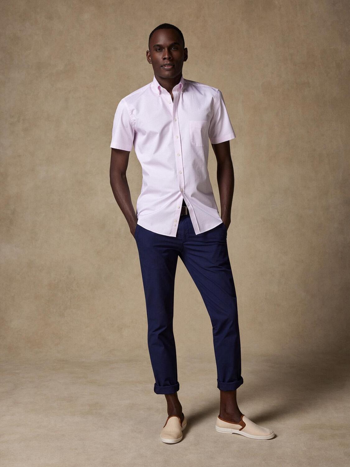 Camicia a maniche corte Warren a quadri rosa - Collo con bottoni