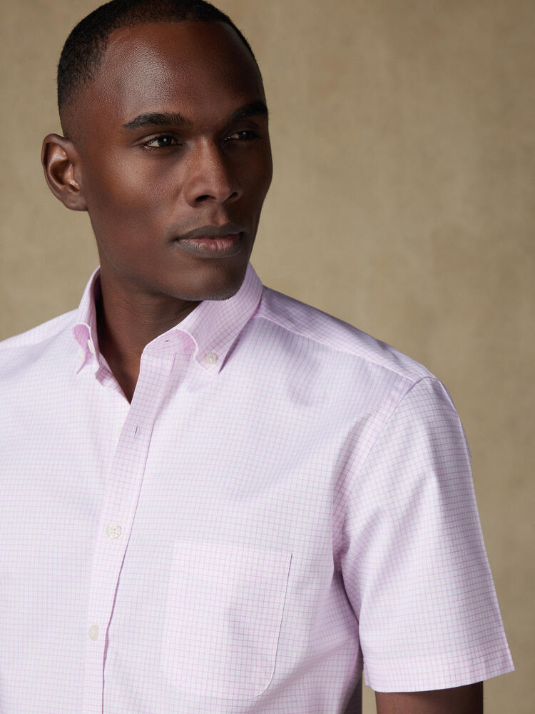 Chemise manches courtes Warren à carreaux rose - Col boutonné