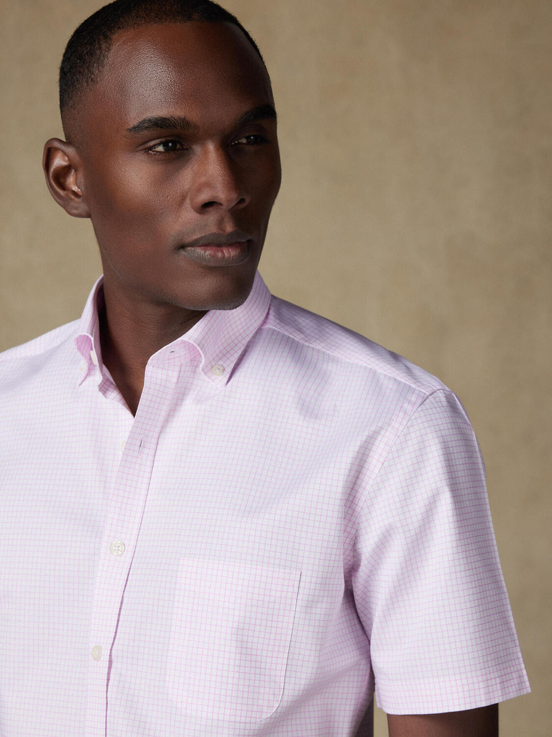 Warren-Kurzarmhemd mit rosa Karos - Button down kragen