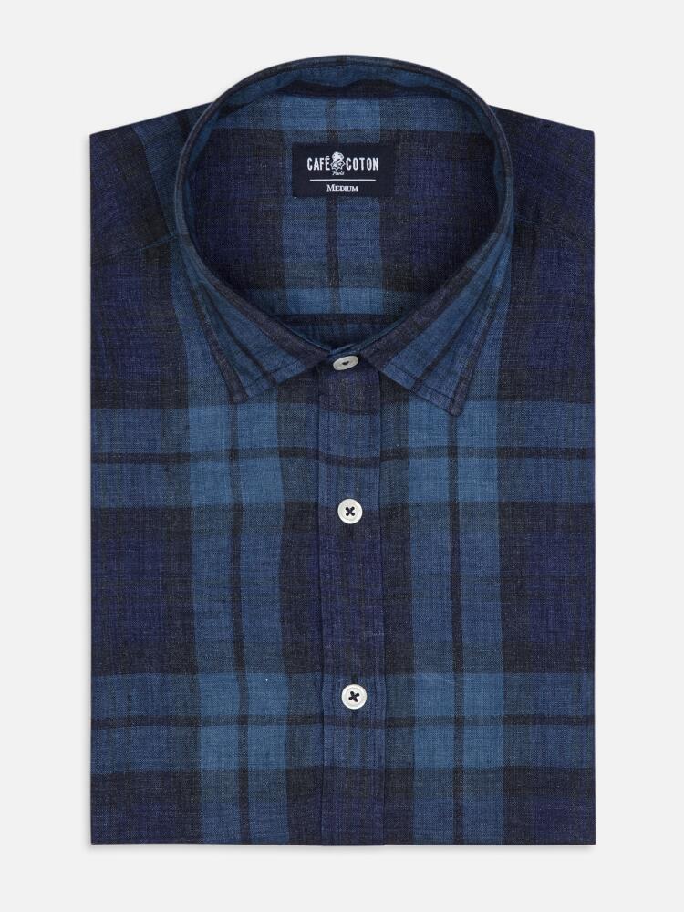 Chemise Archie en lin à tartans indigo