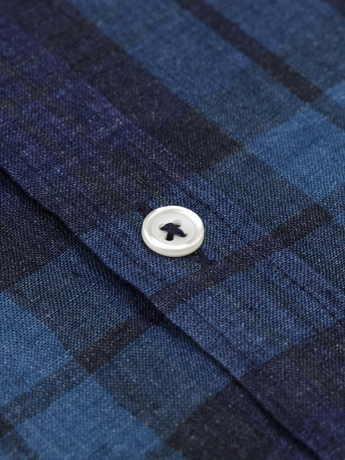 Camicia di lino Archie in tartan indaco