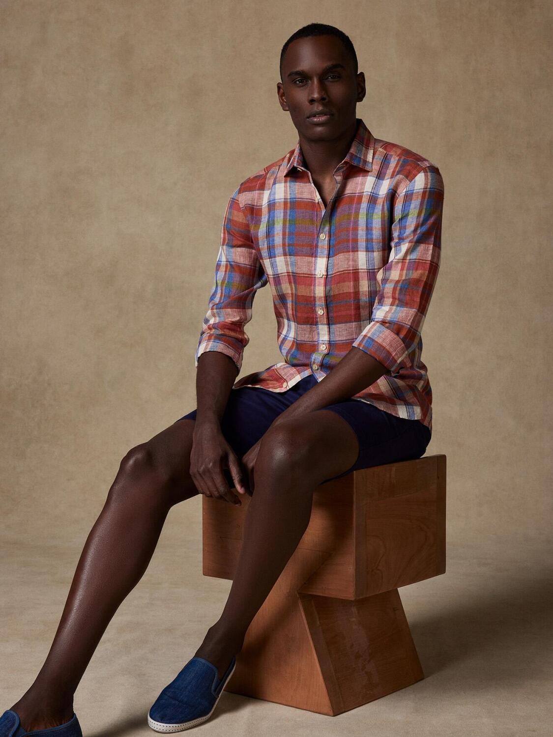 Camicia Callum in lino con tartan