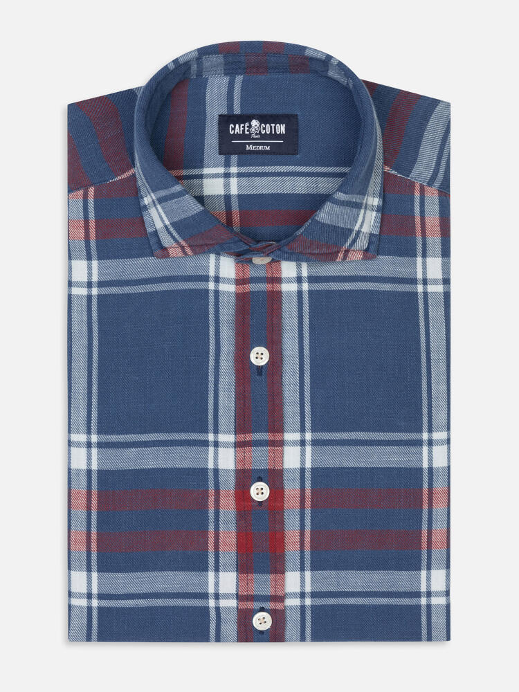 Chas tartan pattern indigo shirt