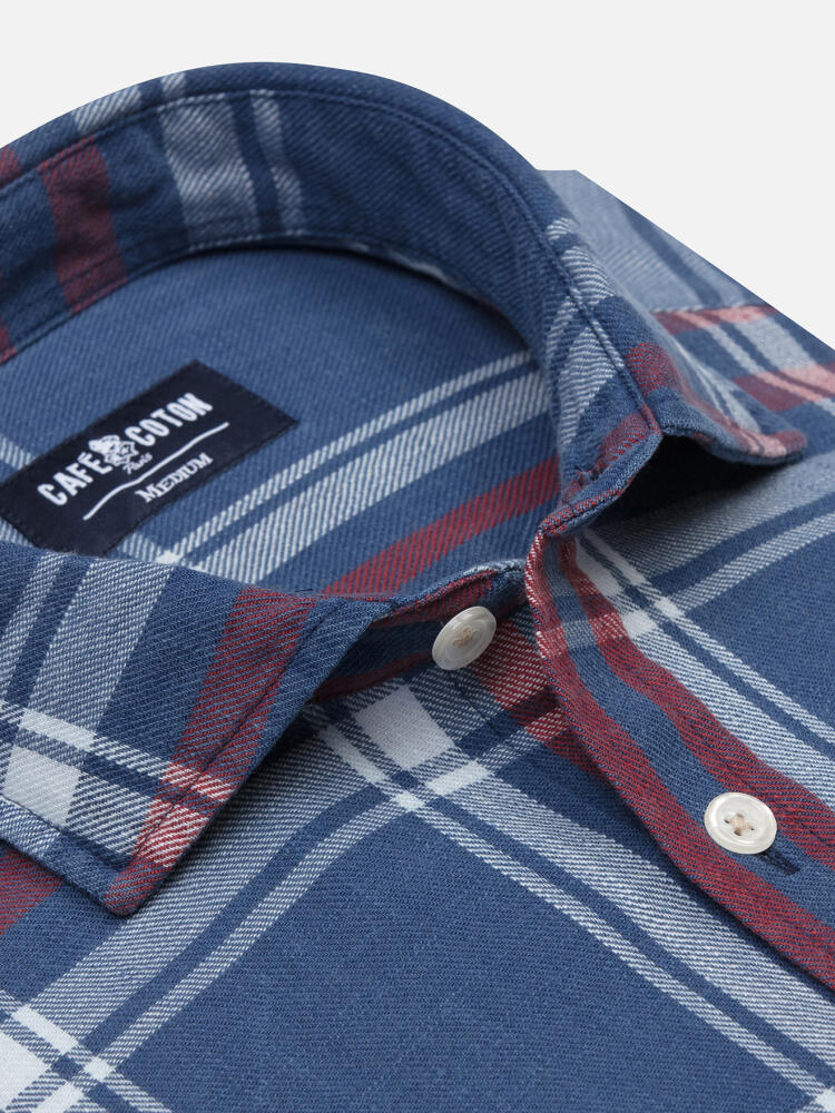 Chas tartan pattern indigo shirt