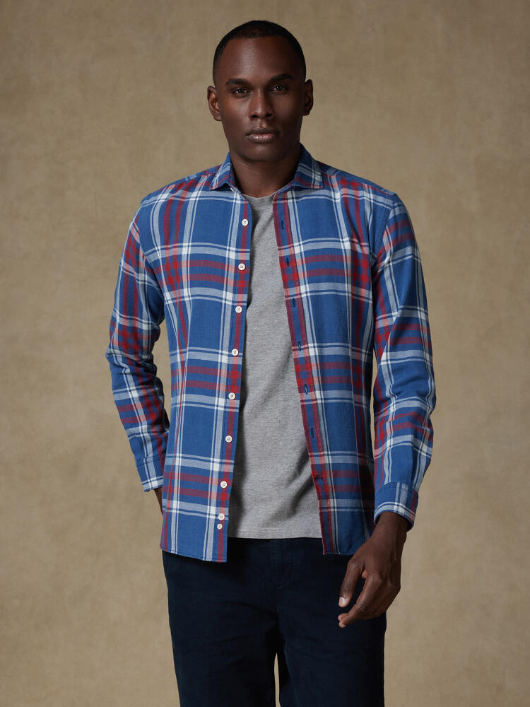 Chas tartan pattern indigo shirt