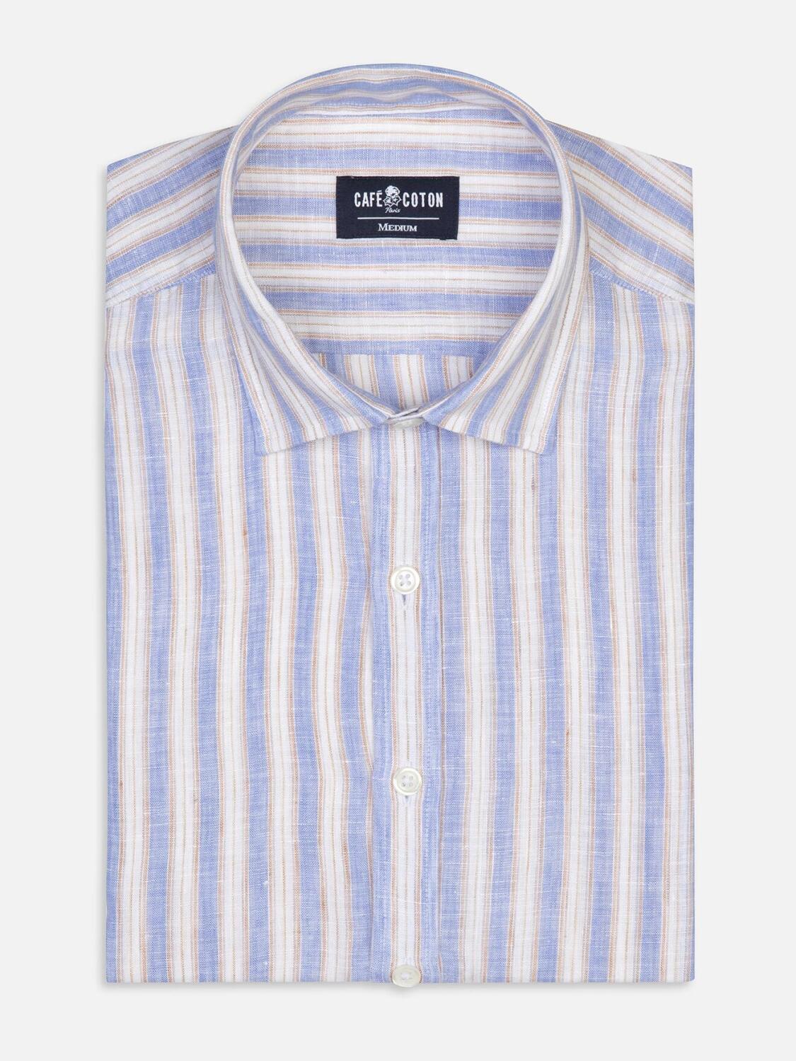 Camicia Colin a righe di lino blu