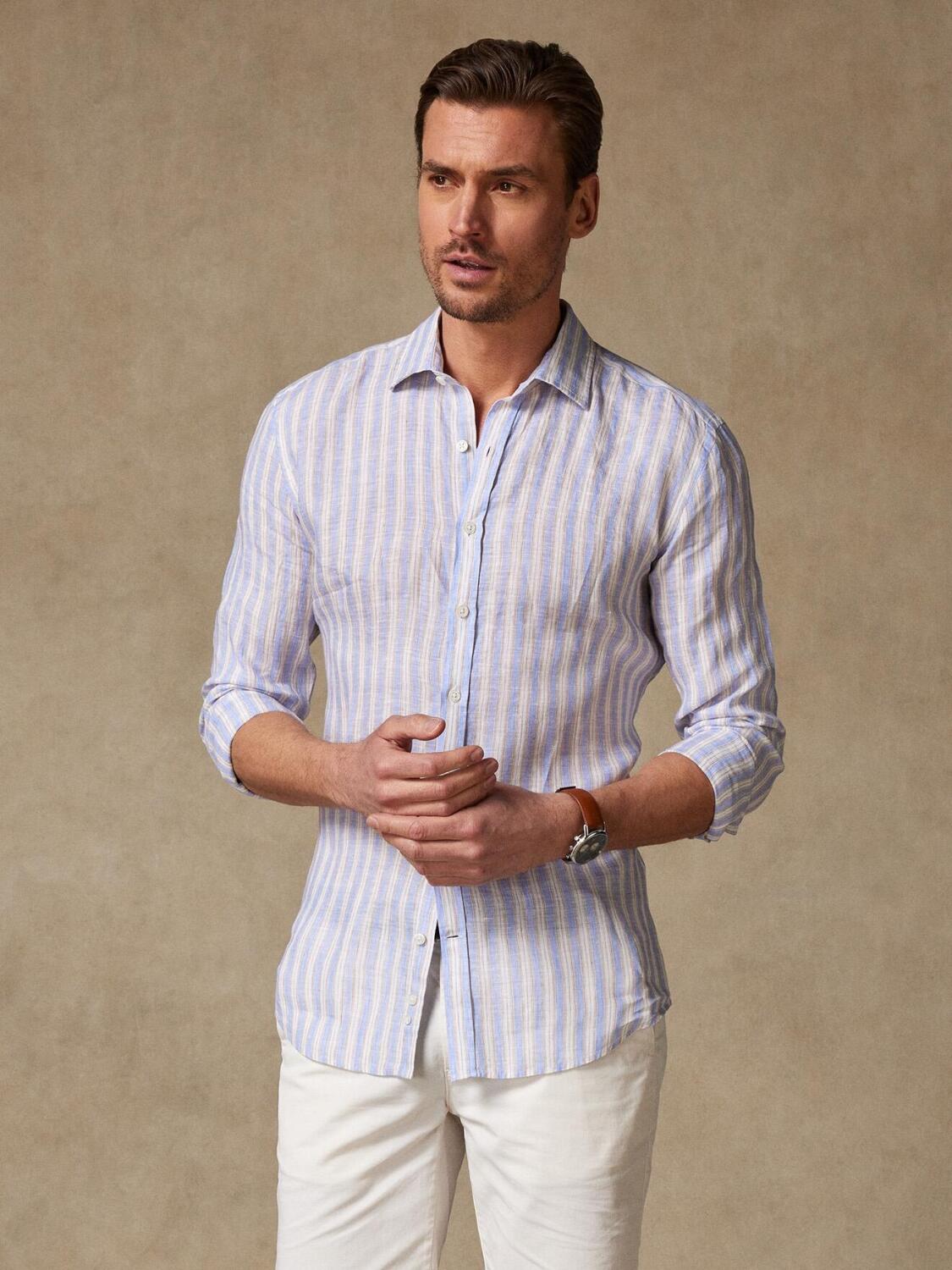 Camicia Colin a righe di lino blu