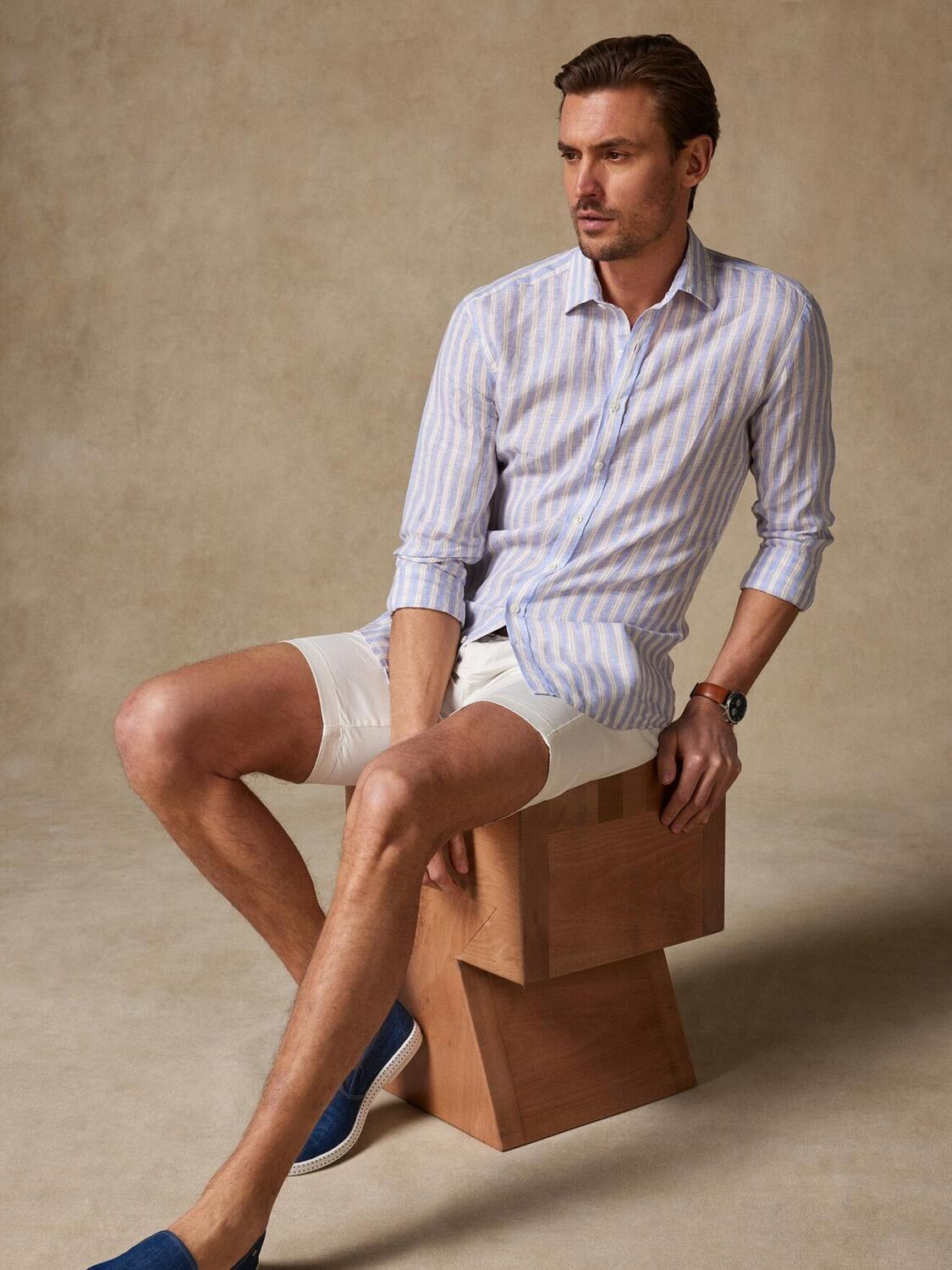 Camicia Colin a righe di lino blu