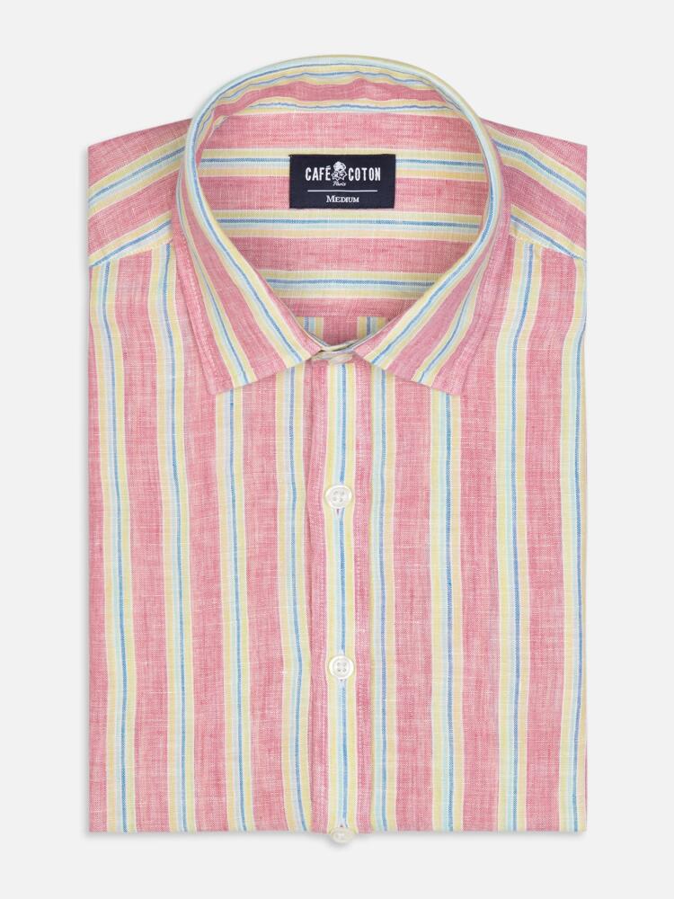 Dustin linen shirt in fuchsia stripes