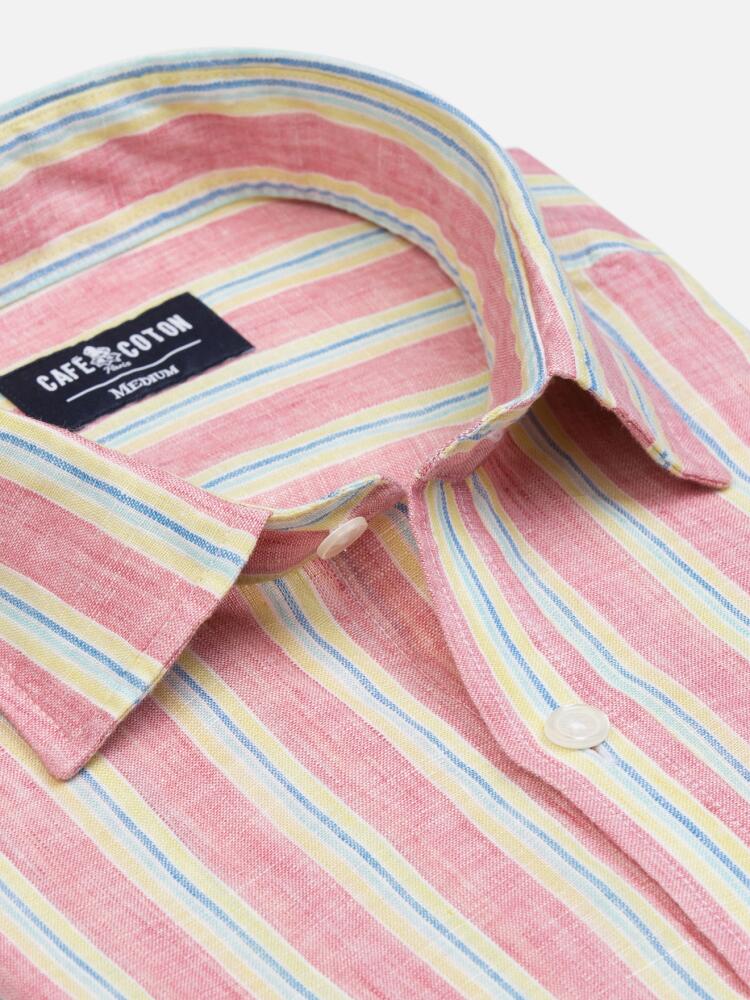 Dustin linen shirt in fuchsia stripes