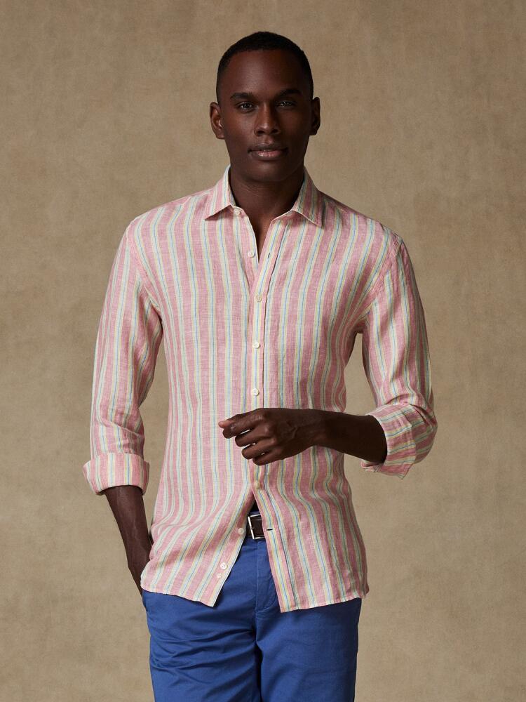 Dustin linen shirt in fuchsia stripes