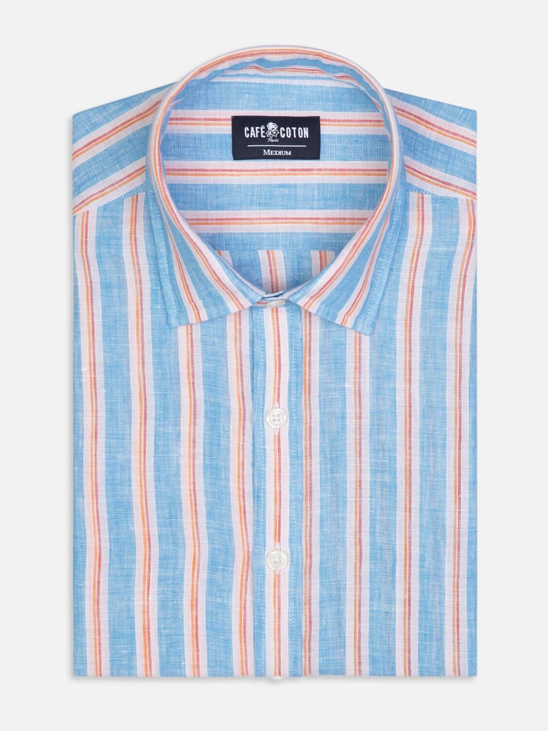 Camicia Dustin in lino a righe turchesi