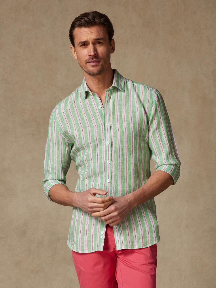 Dustin linen shirt in green stripes