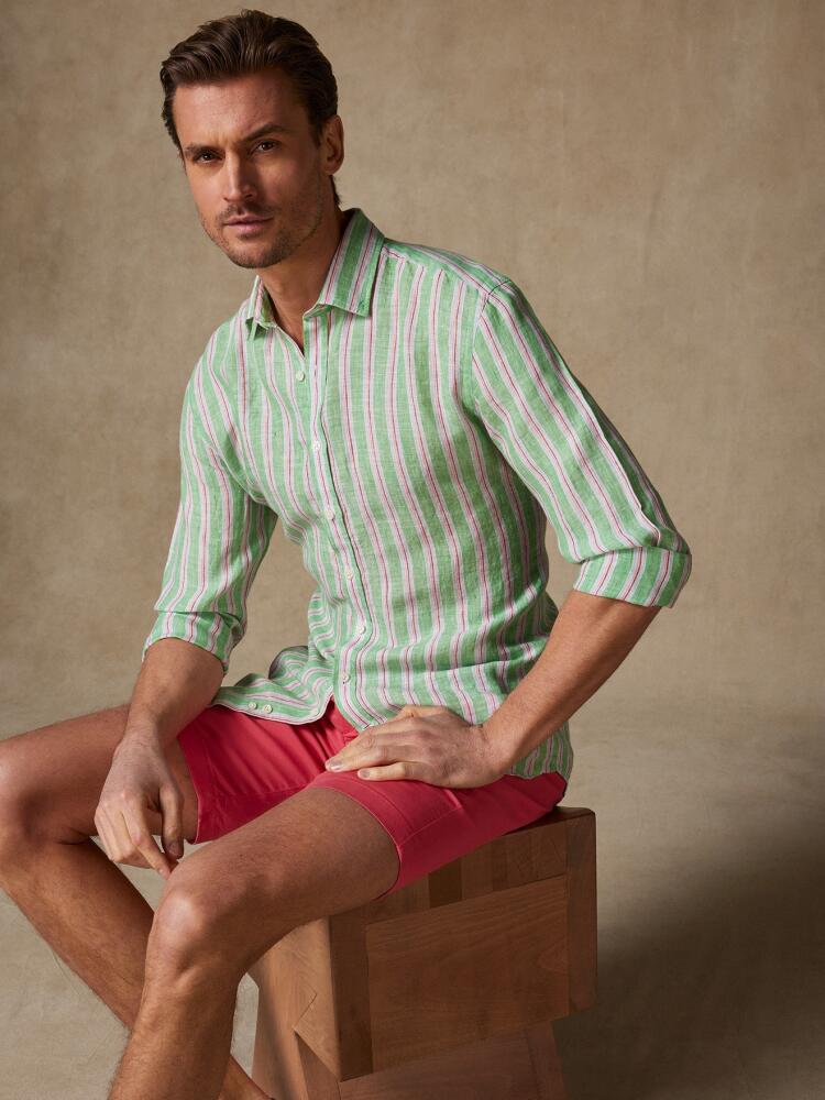 Dustin linen shirt in green stripes