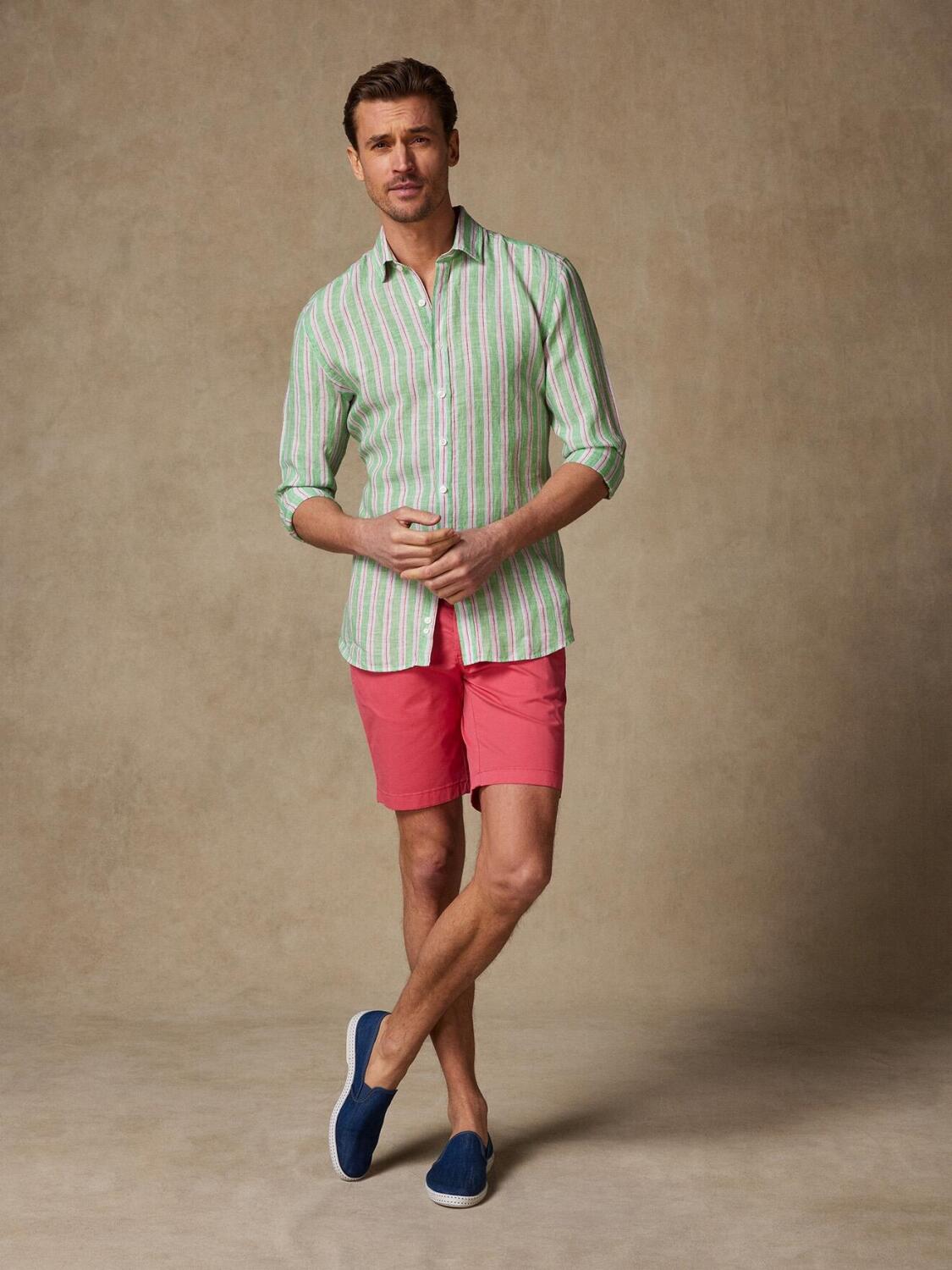 Dustin overhemd groene strepen linnen