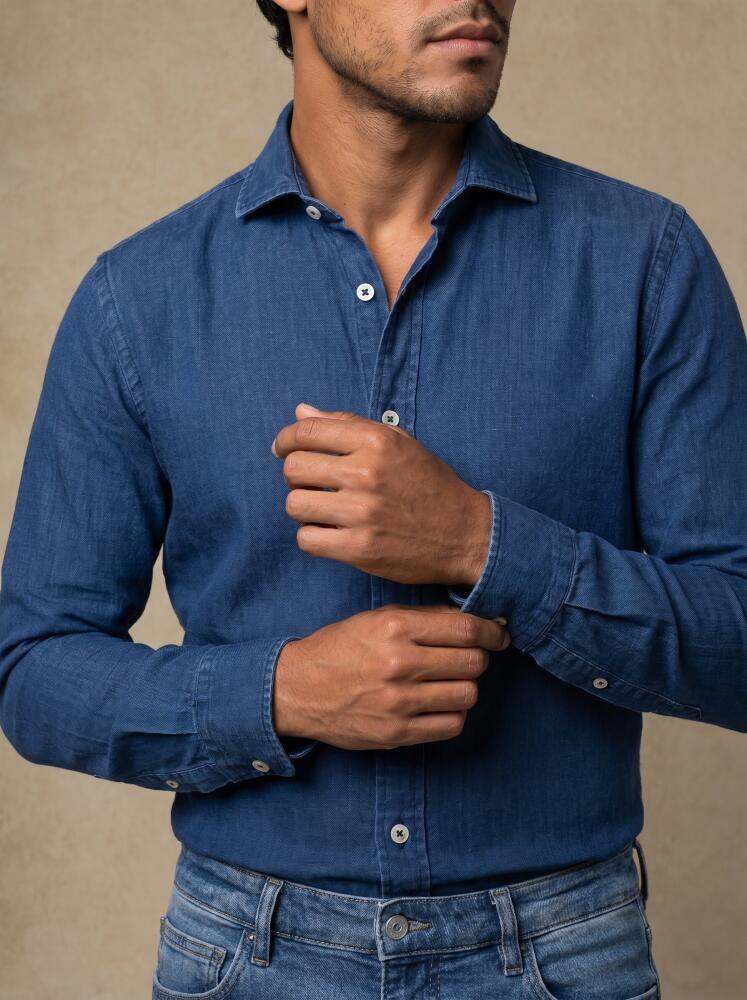 Camisa Franck en gasa de algod&oacute;n marino