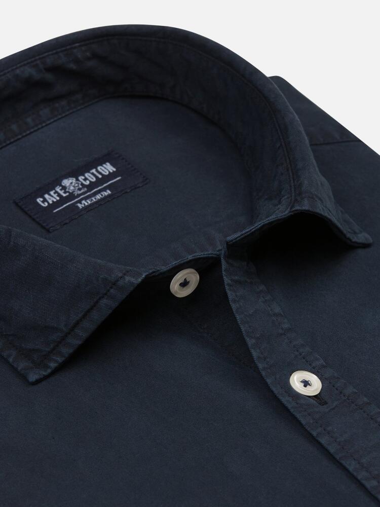 Navy blue washed gabardine shirt