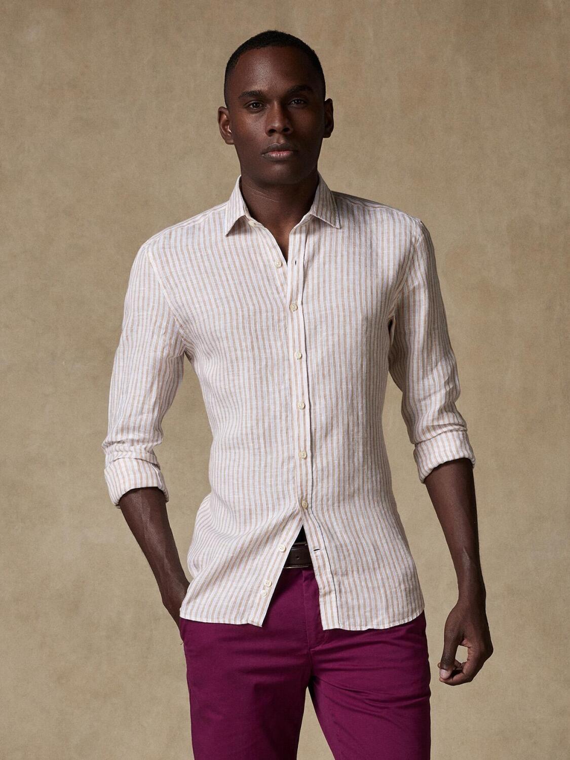 Chemise Glen en lin à rayures sable