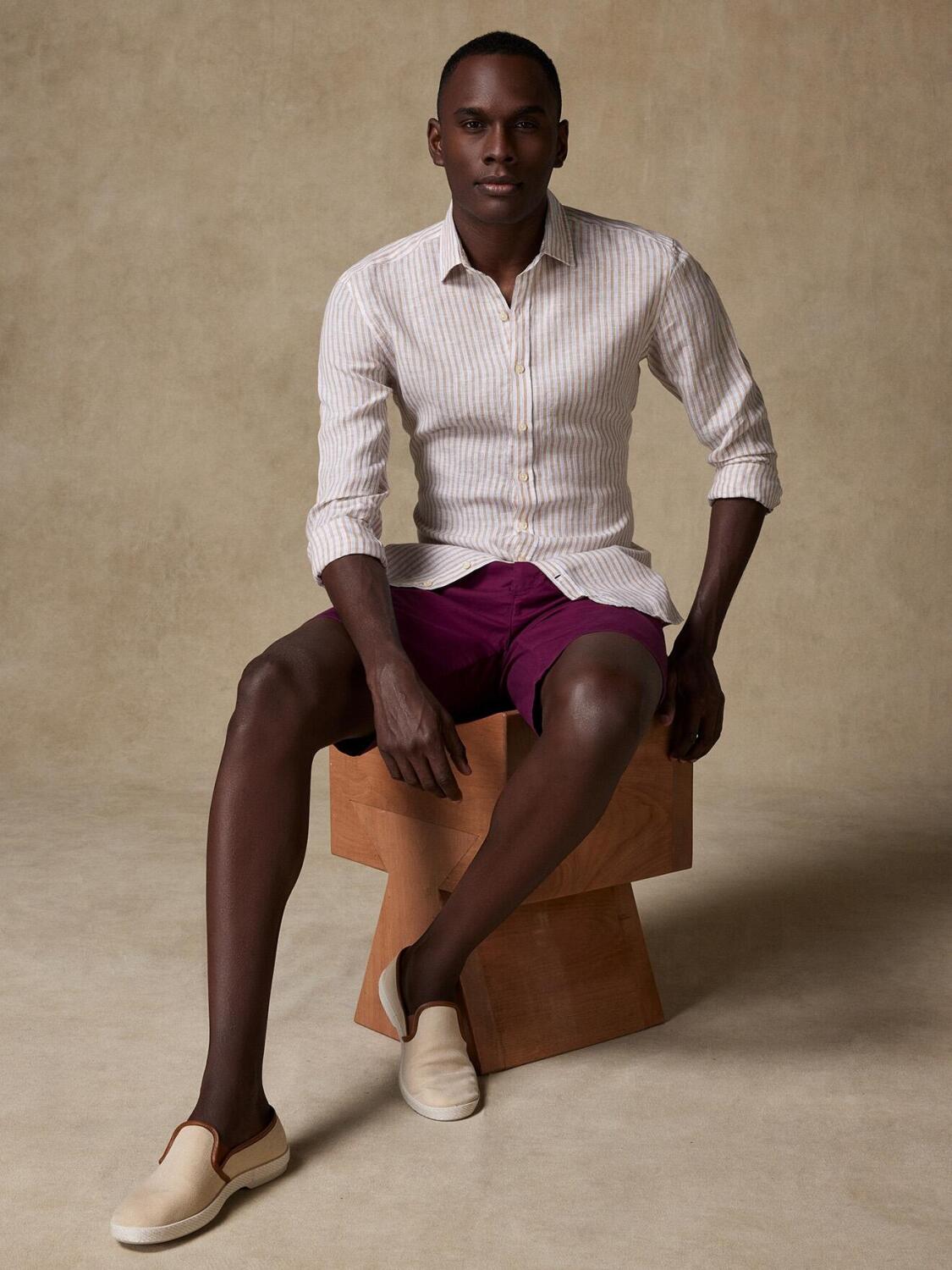 Chemise Glen en lin à rayures sable