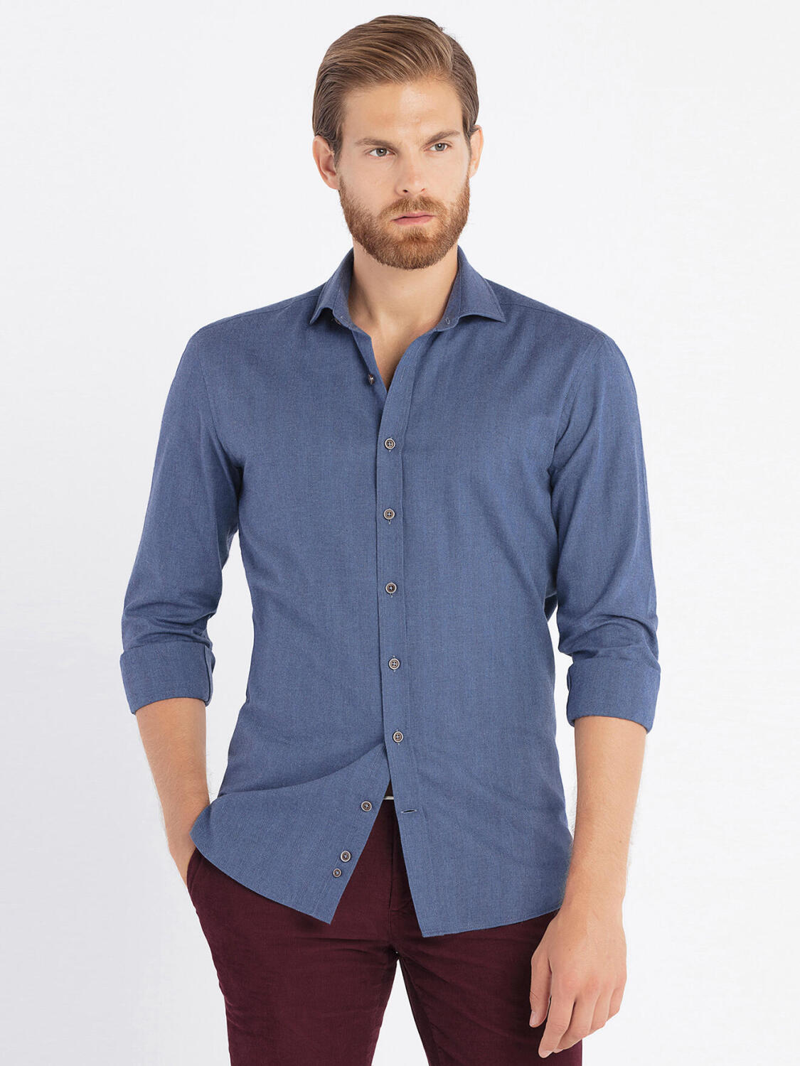 Herringbone camicia di flanella blu