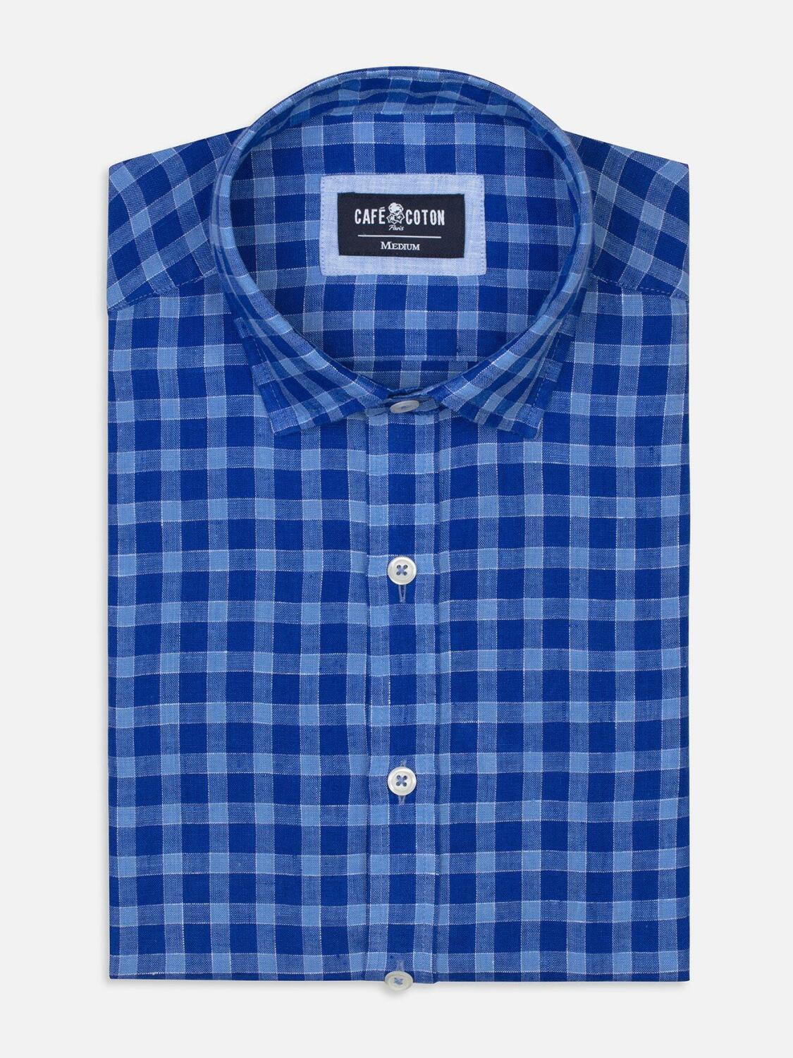Chemise Jack en lin &agrave; carreaux bleus