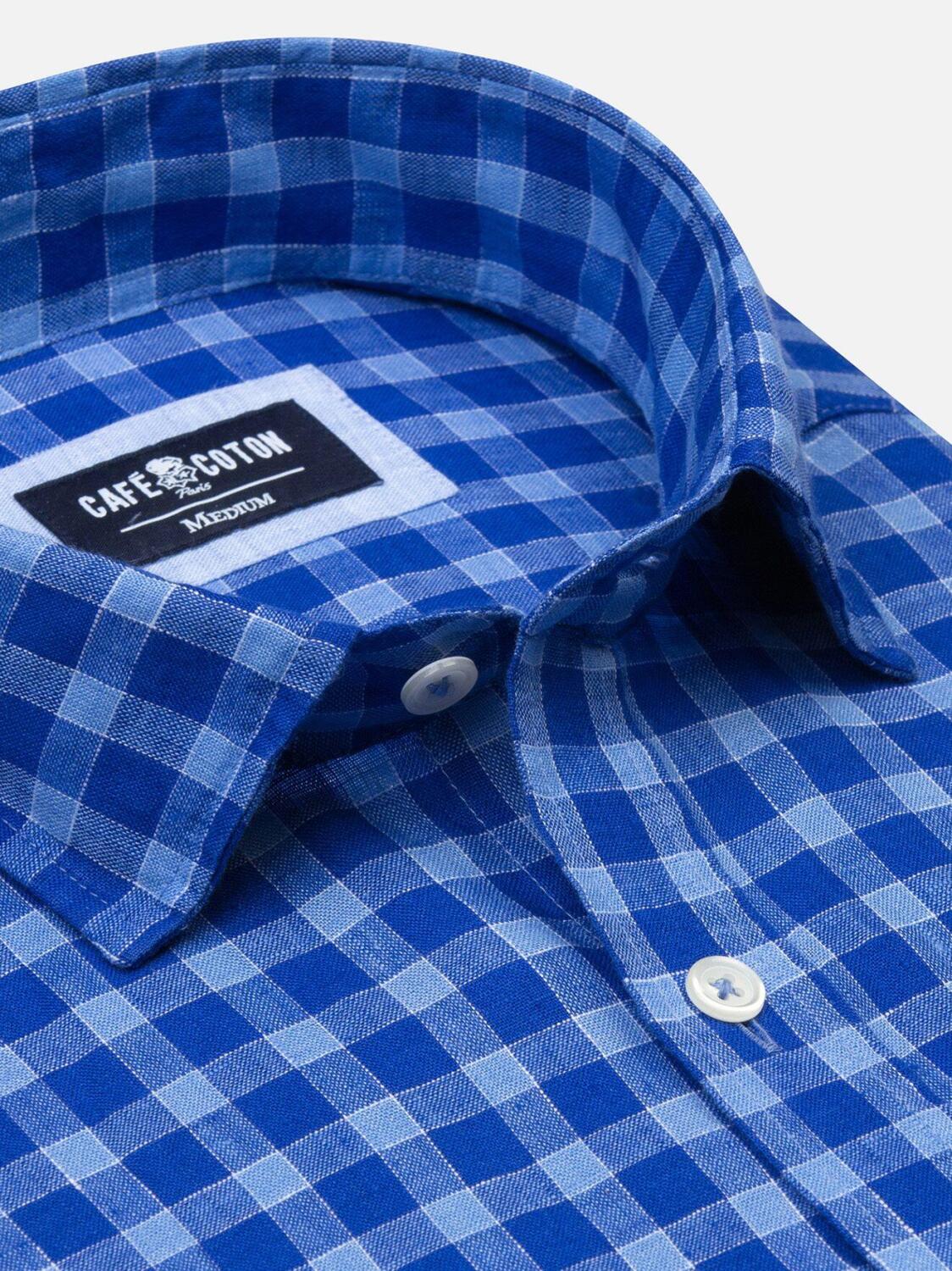 Chemise Jack en lin &agrave; carreaux bleus