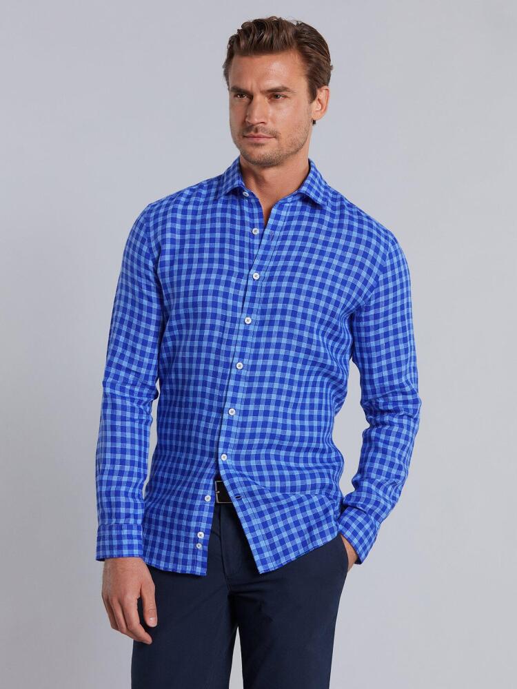 Chemise Jack en lin &agrave; carreaux bleus