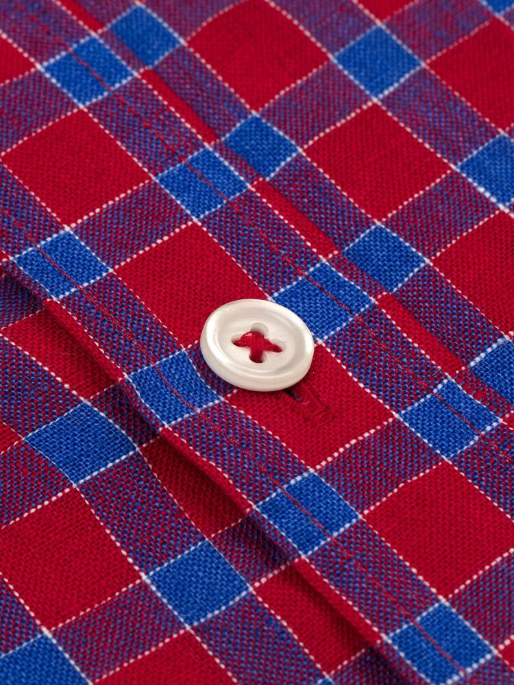 Red linen blue checked shirt