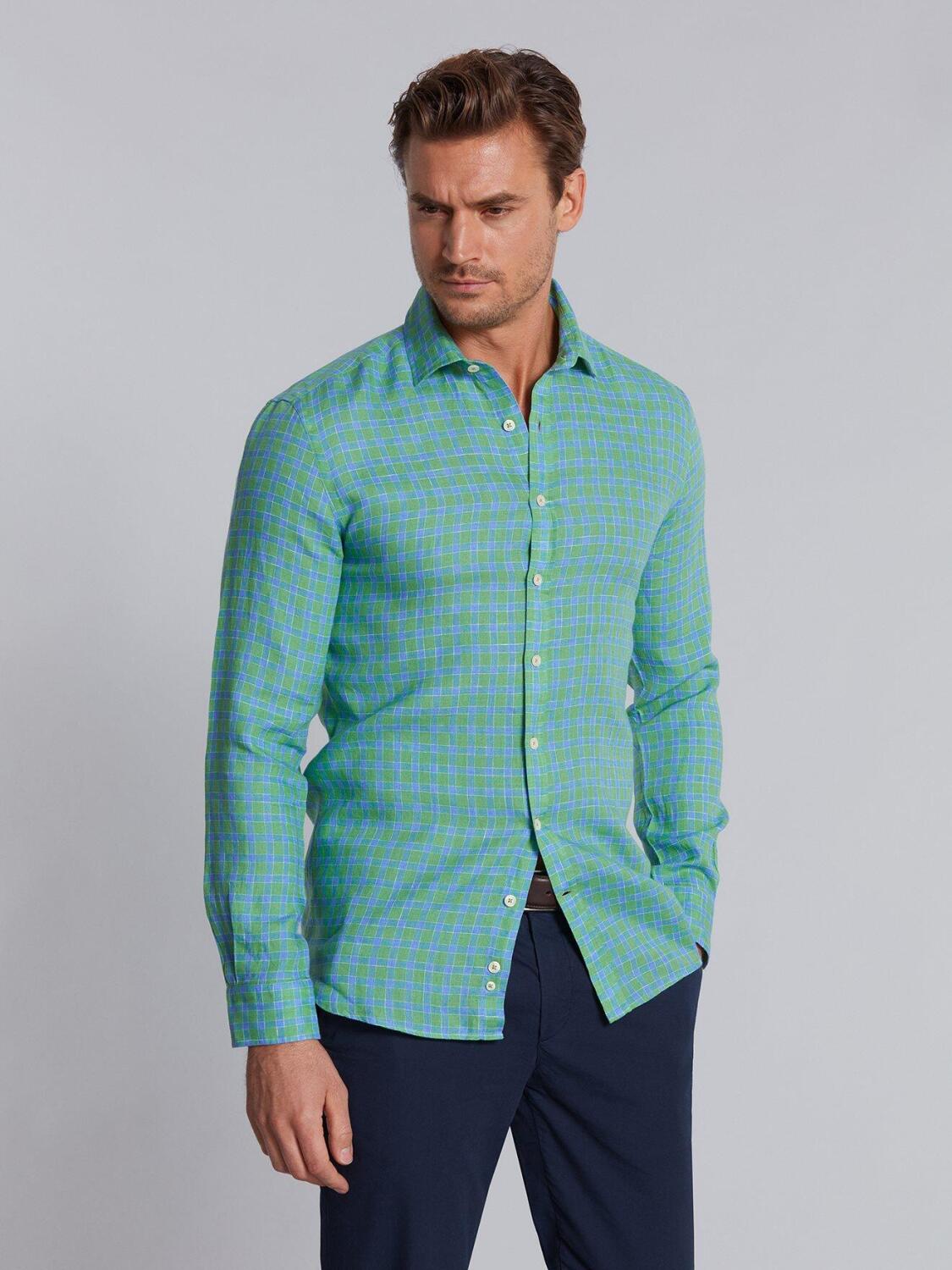 Chemise Jack en lin &agrave; carreaux verts