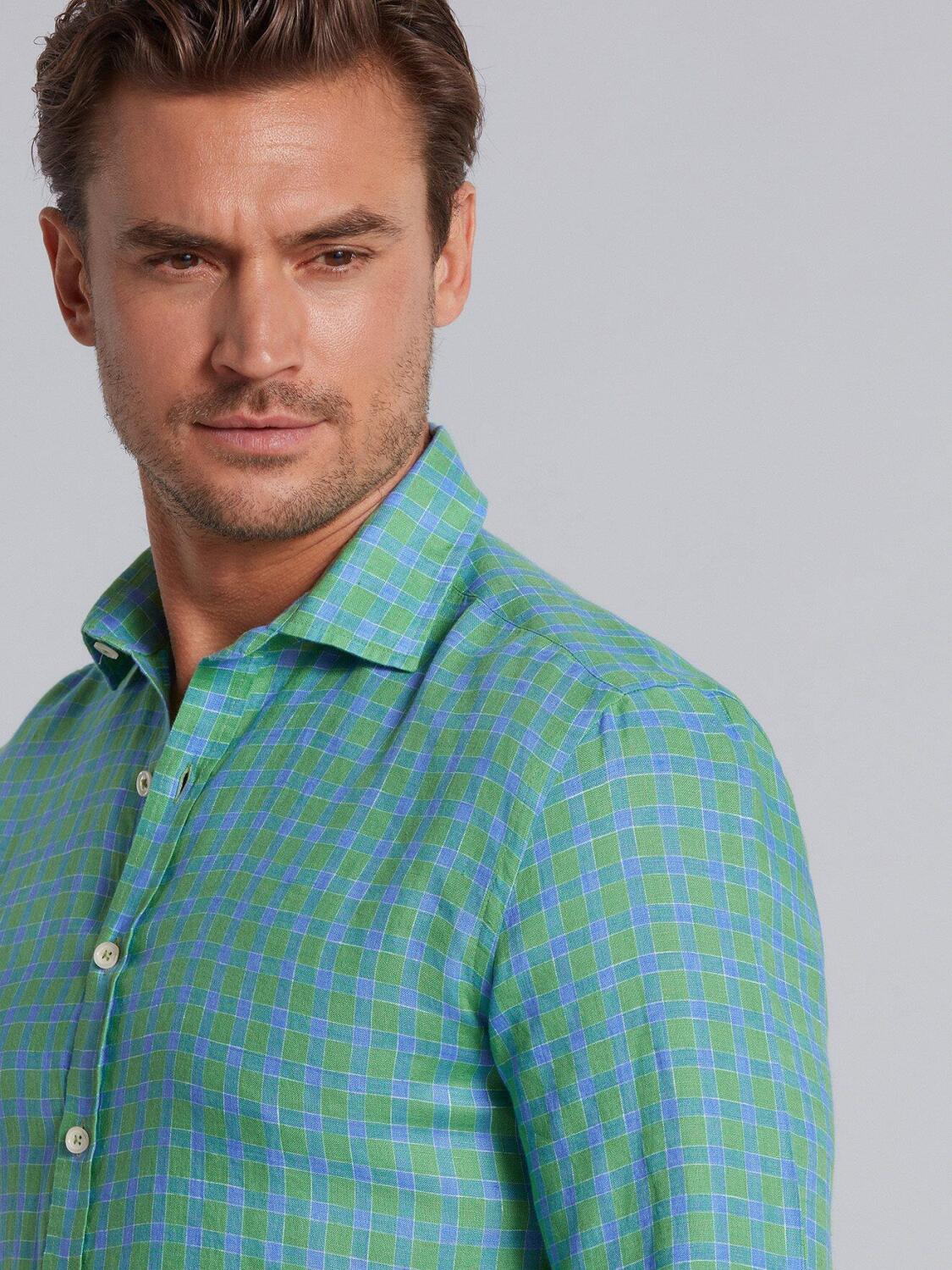 Chemise Jack en lin &agrave; carreaux verts