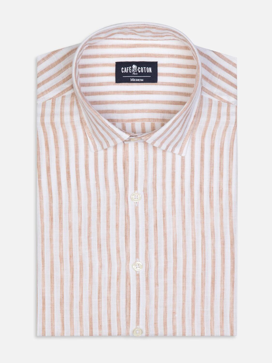 Camicia di lino a righe sabbia